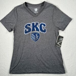 MLS Sporting Kansas City V-Neck T-Shirt Youth XL (16) Gray Blue Retro Logo New